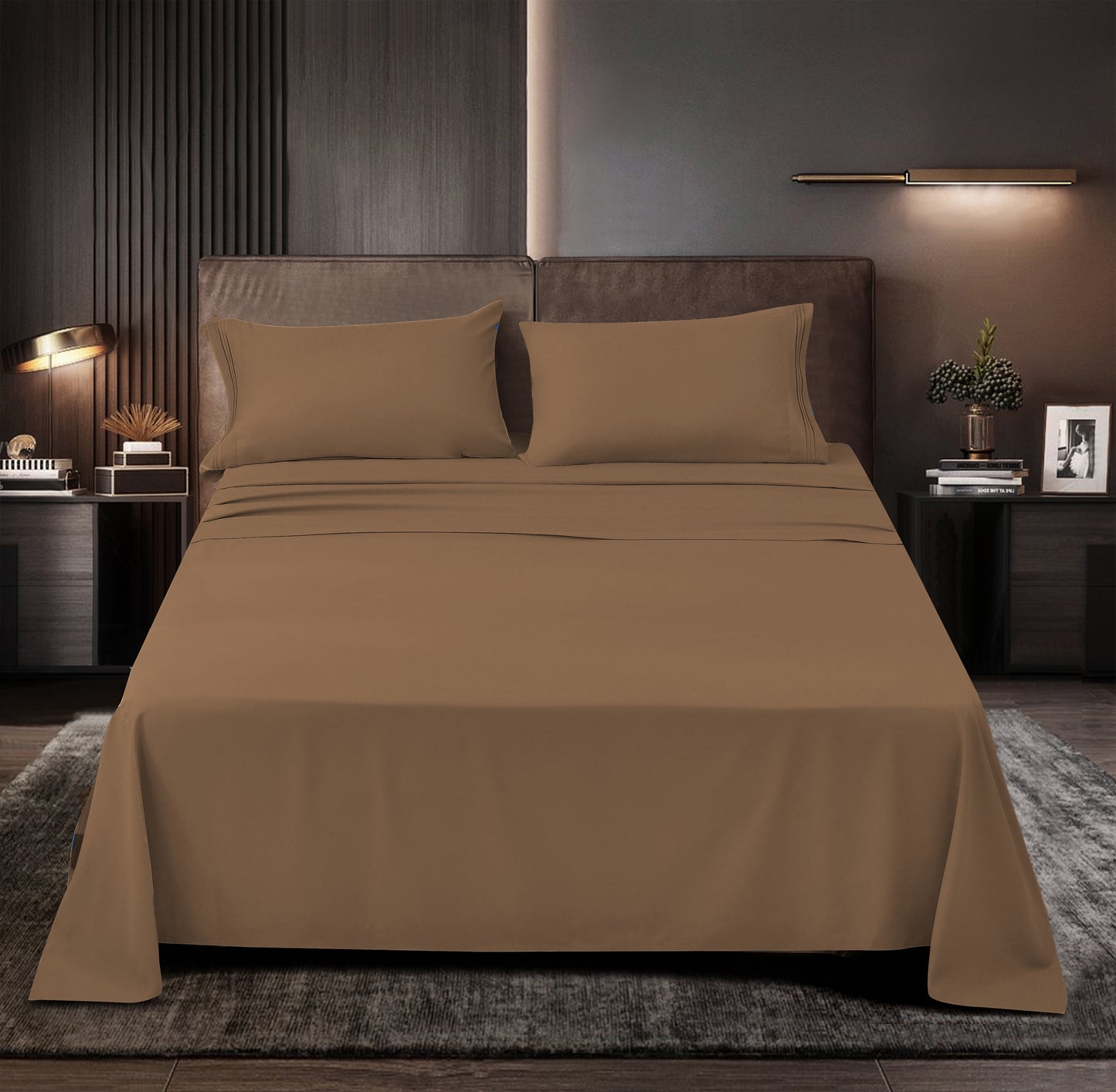 Rayon Bamboo Sheets Set California King Brown Sheets Deep Pocket 4 Piece