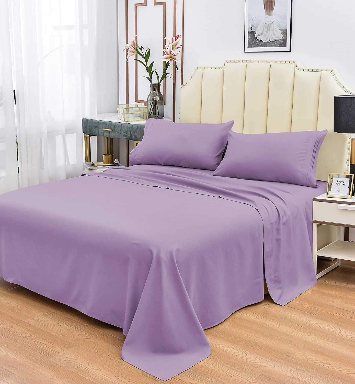 Rayon Bamboo Sheets Set California King Lavender Sheets Deep Pocket 4 Piece