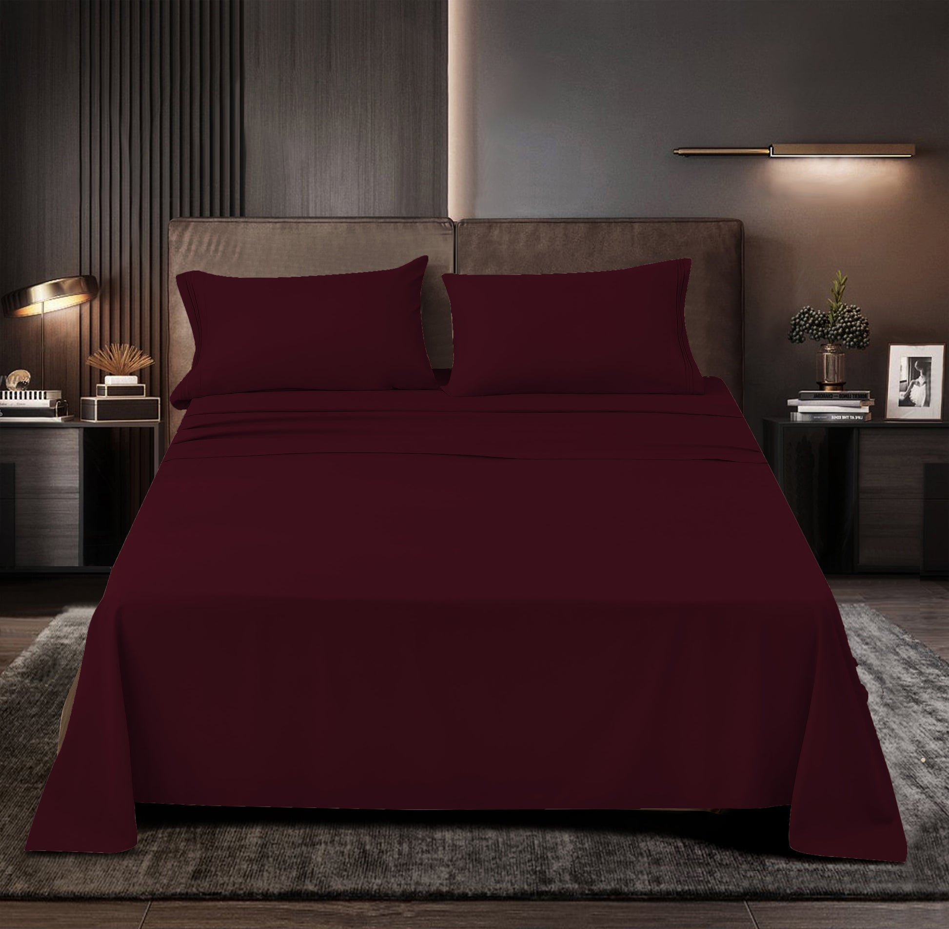 Rayon Bamboo Sheets Set Twin XL Eggplant Sheets Deep Pocket 3 Piece
