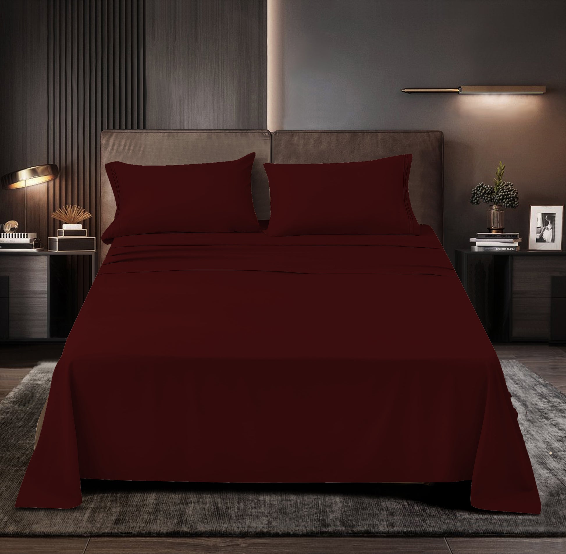 Rayon Bamboo Sheets Set Full Burgundy Sheets Deep Pocket 4 Piece
