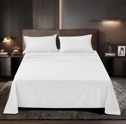 Rayon Bamboo Sheets Set Queen White Sheets Deep Pocket 4 Piece