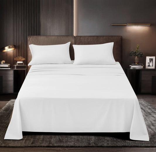Rayon Bamboo Sheets Set Queen White Sheets Deep Pocket 4 Piece