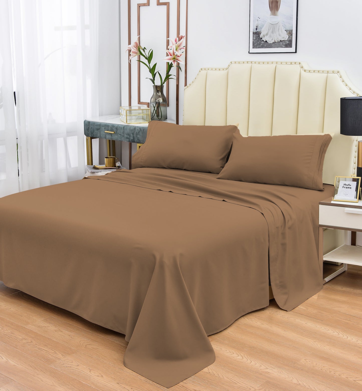 Rayon Bamboo Sheets Set California King Brown Sheets Deep Pocket 4 Piece