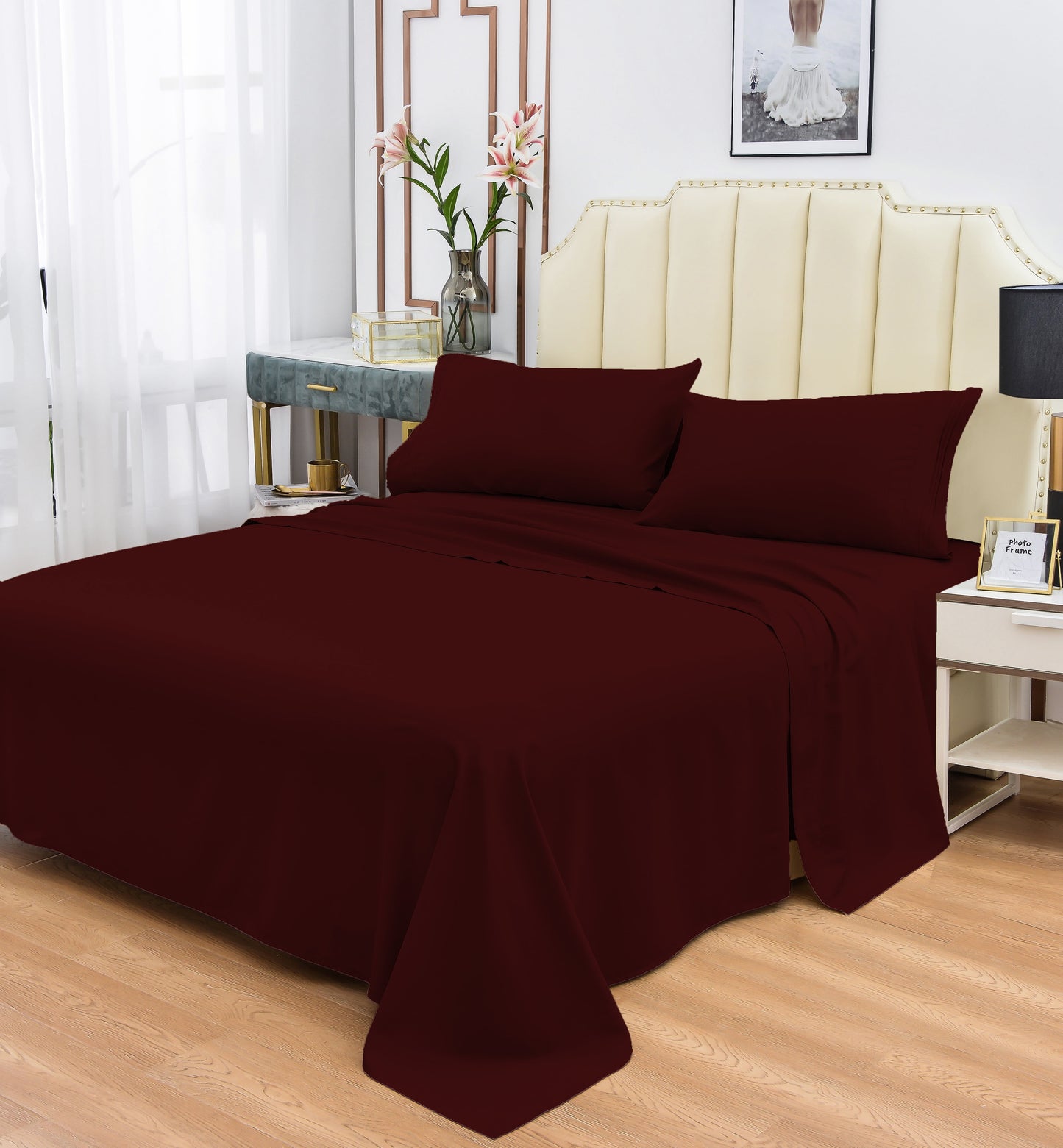 Rayon Bamboo Sheets Set Full Burgundy Sheets Deep Pocket 4 Piece