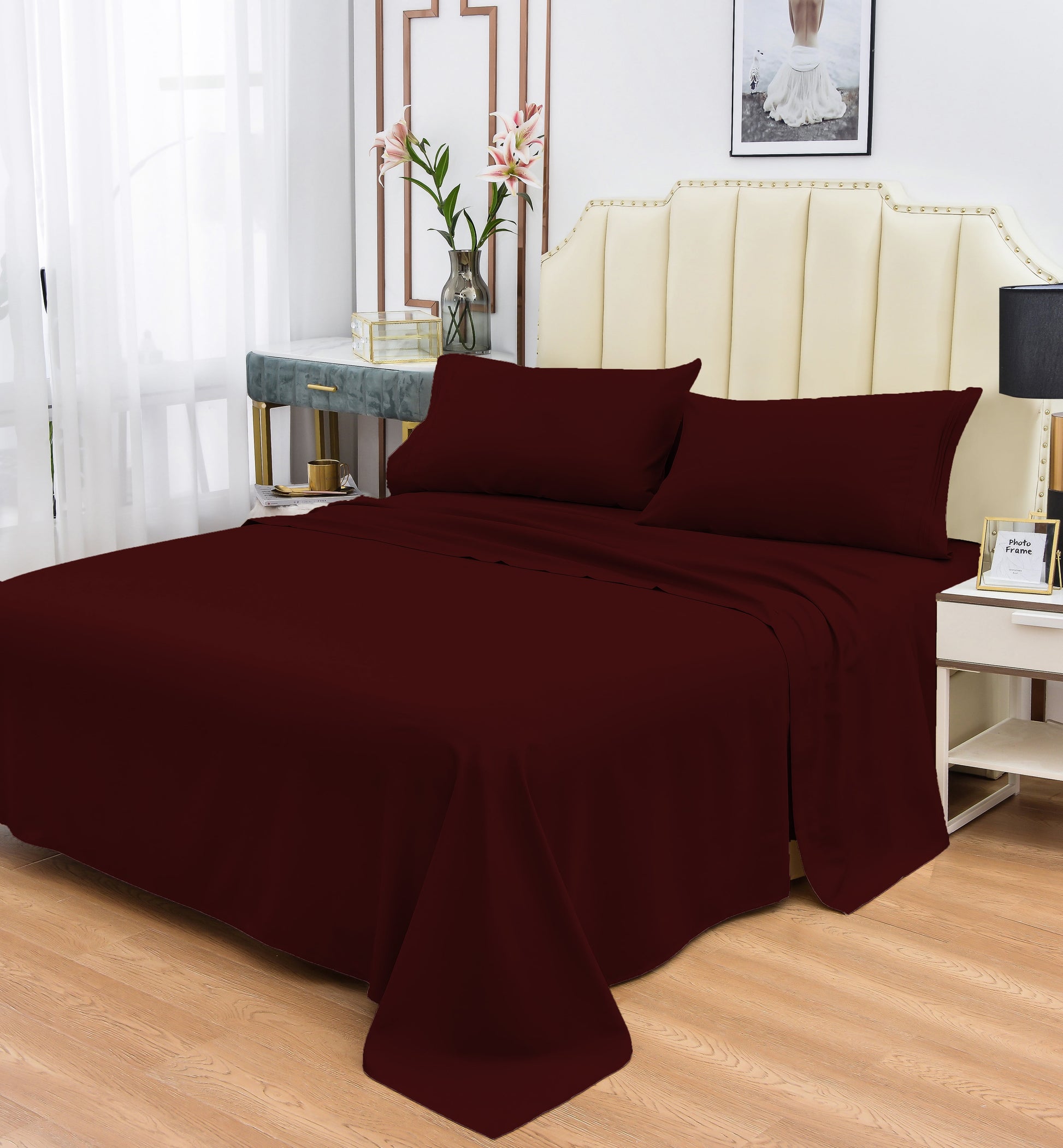 Rayon Bamboo Sheets Set Full Burgundy Sheets Deep Pocket 4 Piece