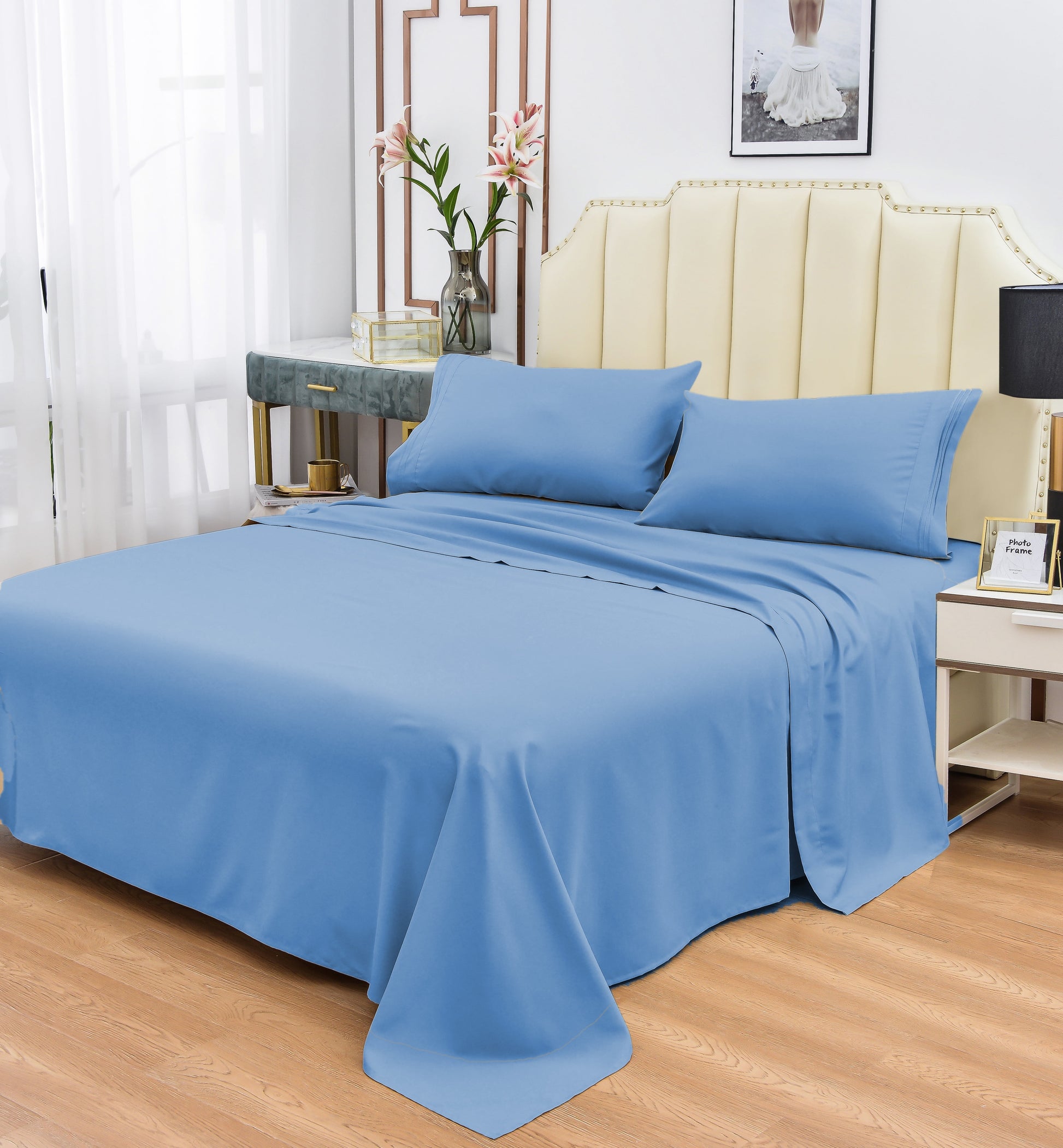 Rayon Bamboo Sheets Set King Blue Sheets Deep Pocket 4 Piece