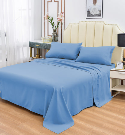 Rayon Bamboo Sheets Set King Blue Sheets Deep Pocket 4 Piece
