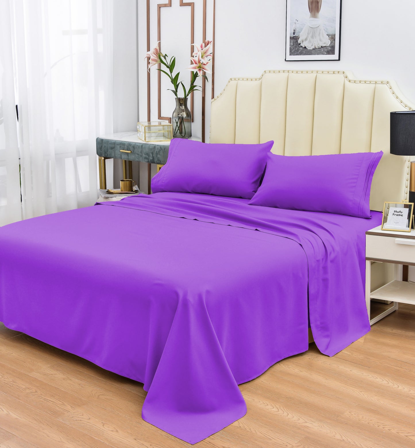 Rayon Bamboo Sheets Set Split King Violet Sheets Deep Pocket 5 Piece