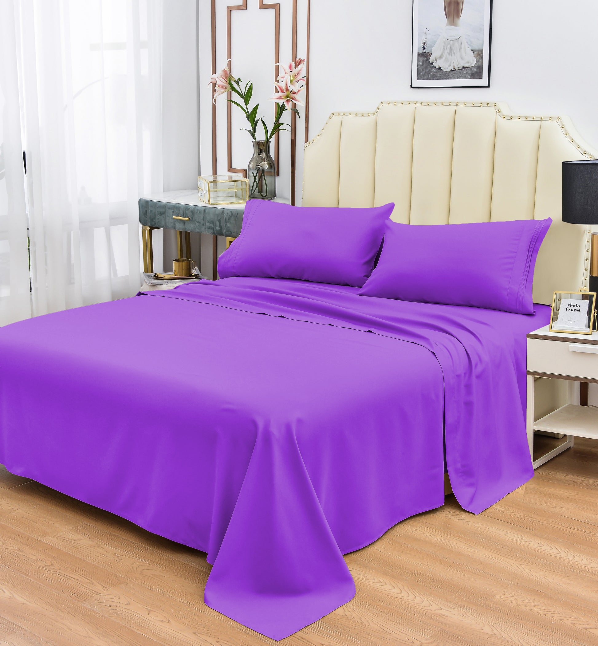 Rayon Bamboo Sheets Set Split King Violet Sheets Deep Pocket 5 Piece