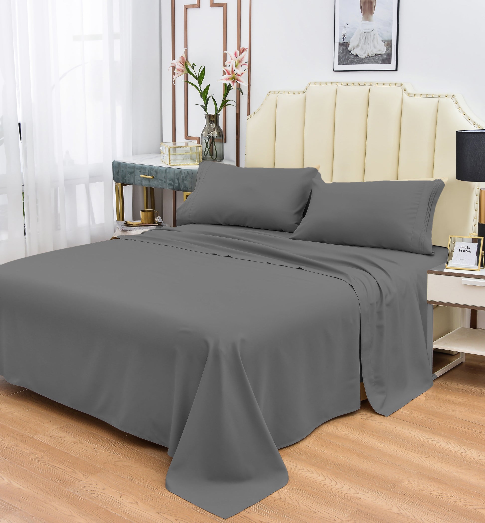  Bamboo Sheets Set Twin XL Gray Sheets Deep Pocket 3 Piece