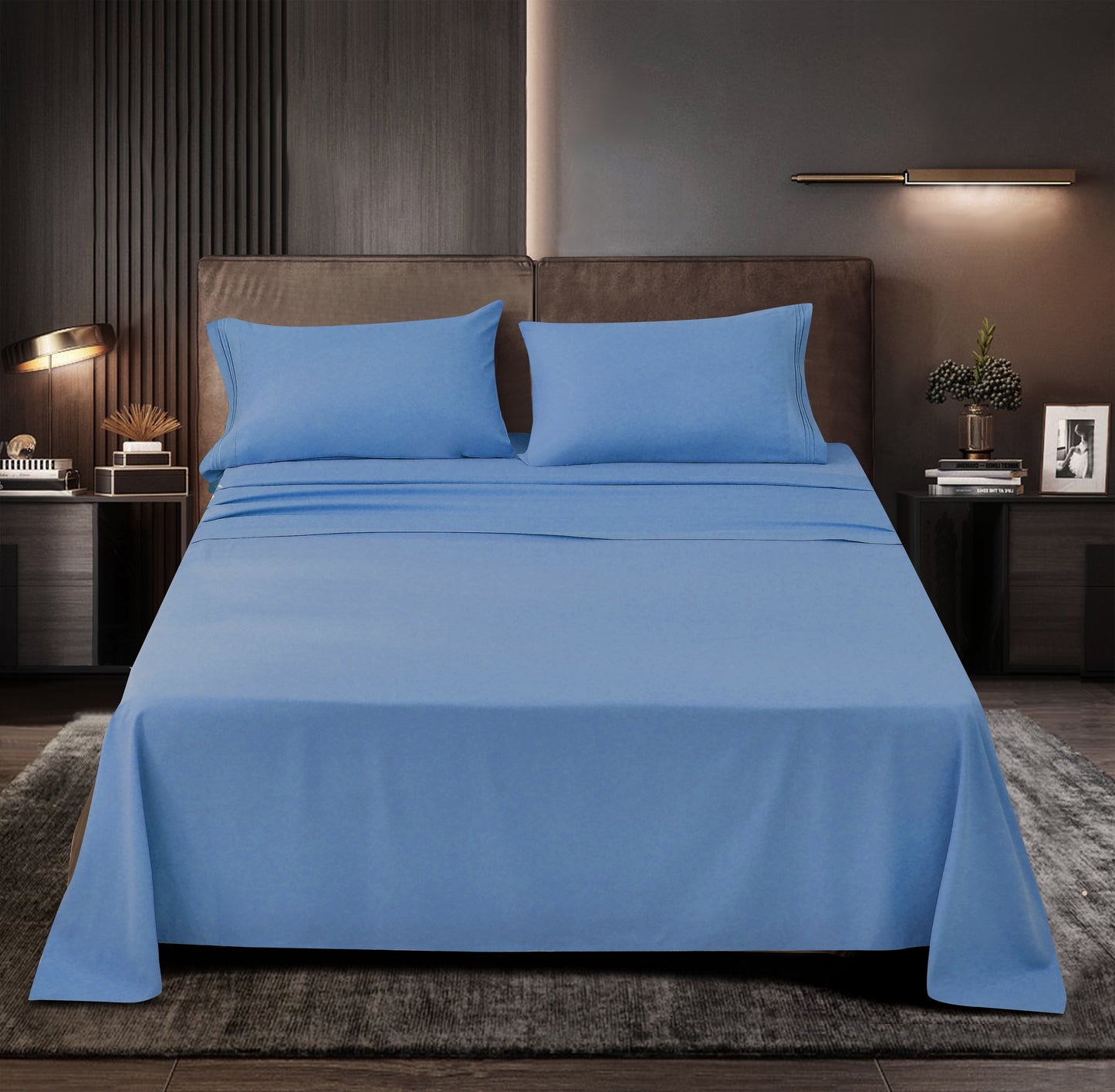 Rayon Bamboo Sheets Set King Blue Sheets Deep Pocket 4 Piece